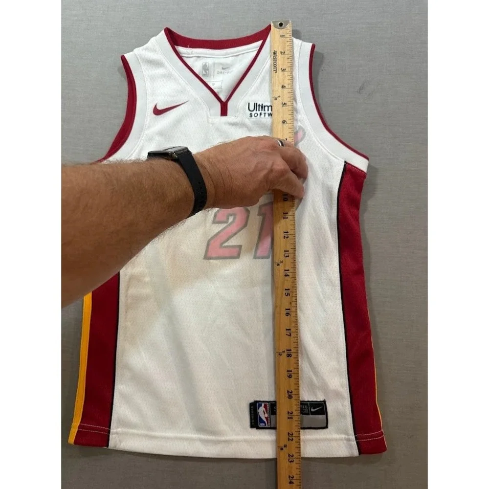 Nike Miami Heat #21 Whiteside Youth Basketball Jersey‎ White Red Small DRI FIT